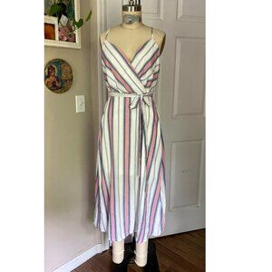 NORDSTROM White Nautical Mock Wrap V-Neck Belted Casual Work Play Dress *SMALL*